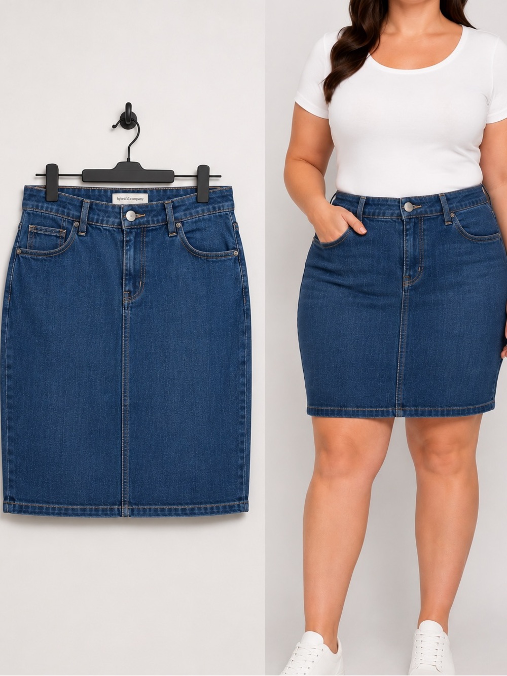 Hybrid & Company Plus Size 22 Stretch Denim Pencil Mini Skirt Dark Wash